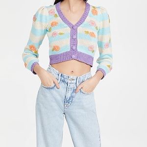 New Tach Clothing Nicola Sweater Cardigan Embroidered L